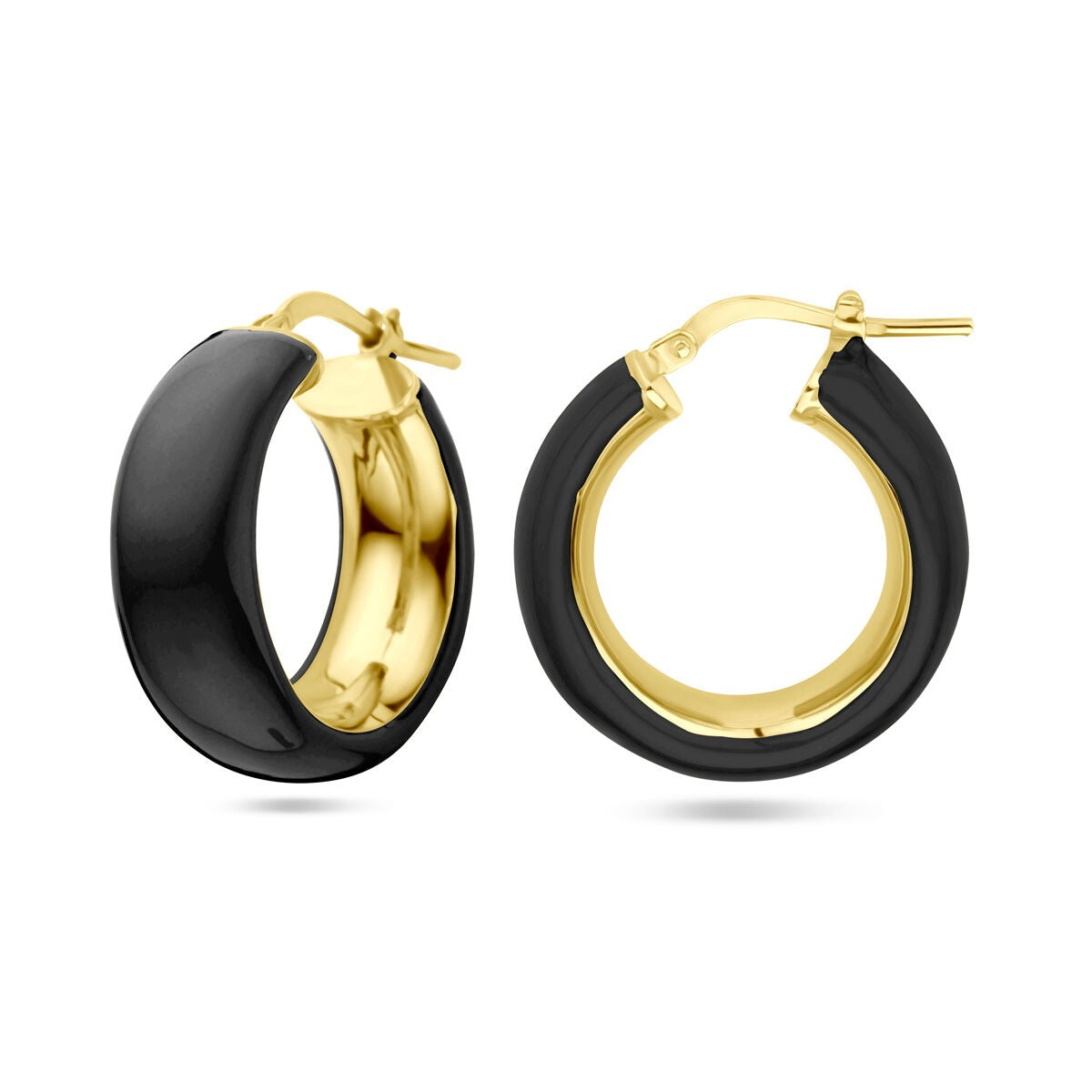 Créoles en argent plaqué or jaune et émail noir