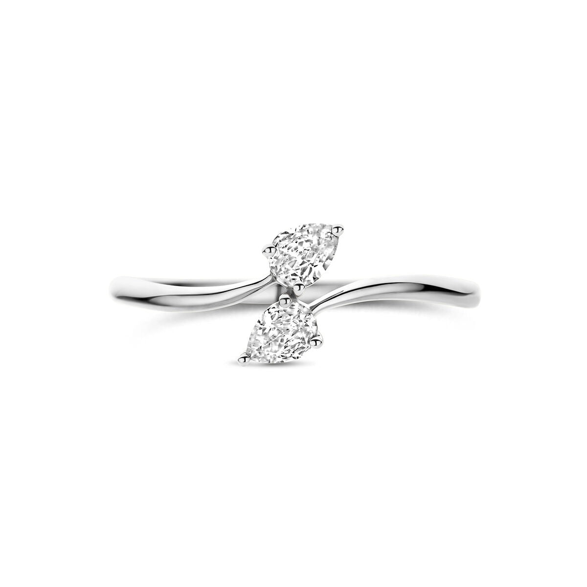 Gerhodineerd 925 zilveren ring met peervormige zirkonia