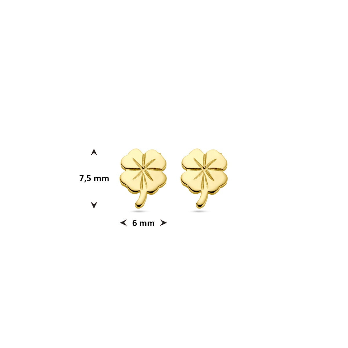 Puces d'oreilles en or jaune avec trèfle – 14k