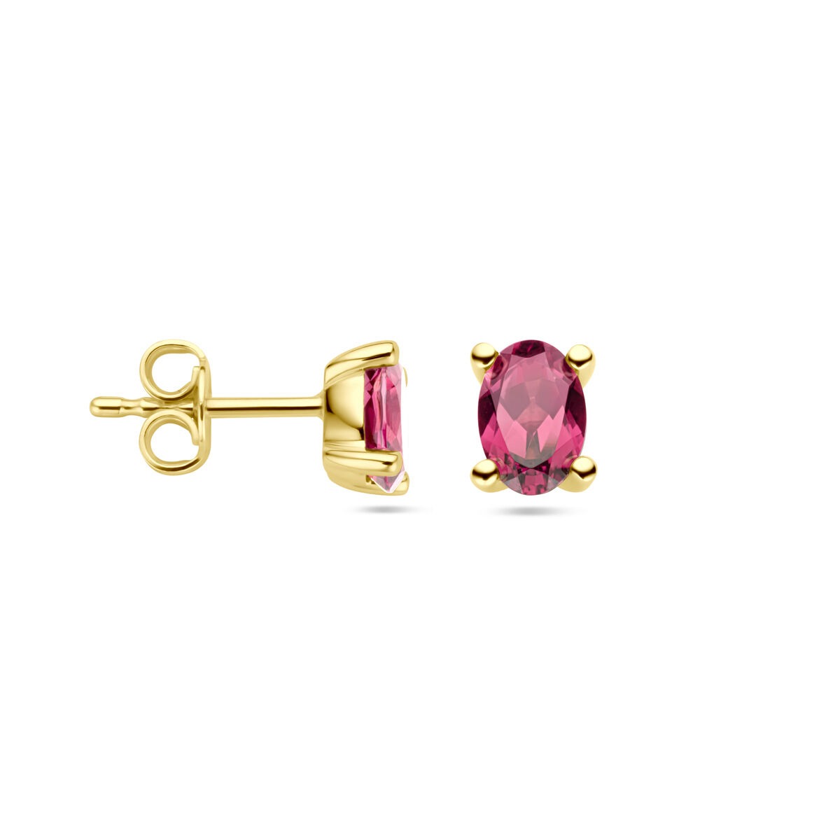 puces d'oreilles en or jaune 14k avec rhodolite rose