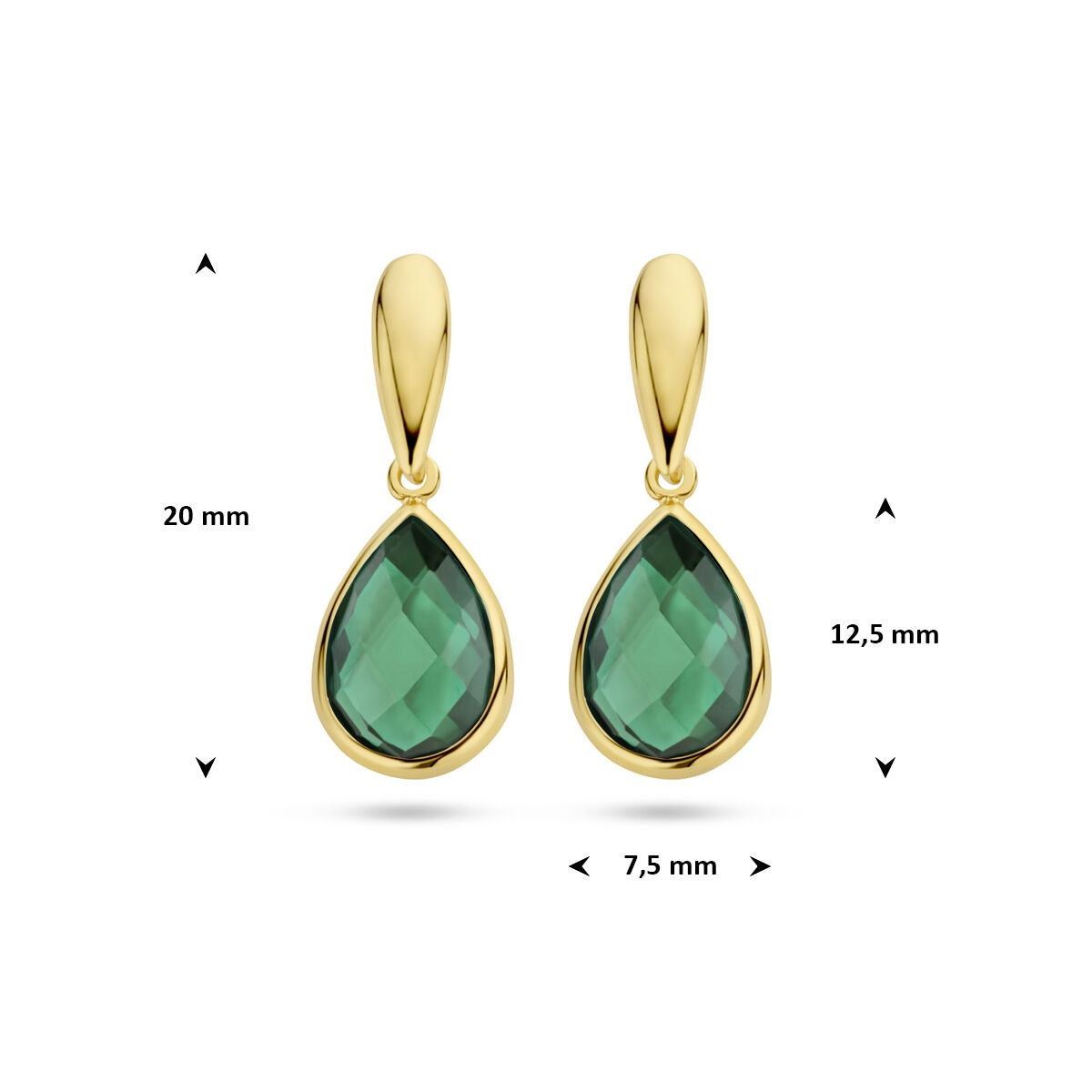 Boucles d'oreilles en or jaune 9k avec agate verte