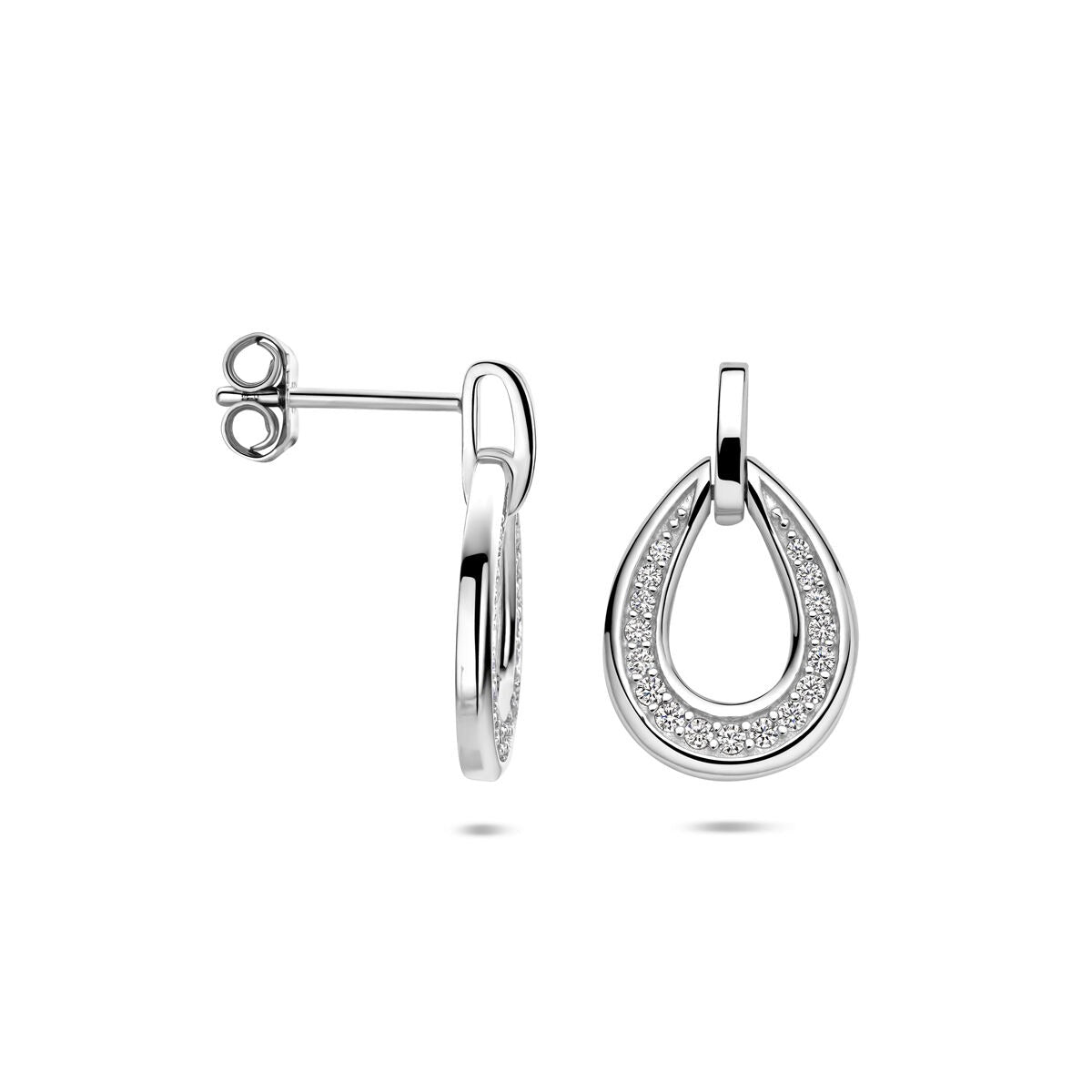 Boucles d'oreilles en argent rhodié avec zircone en style entourage