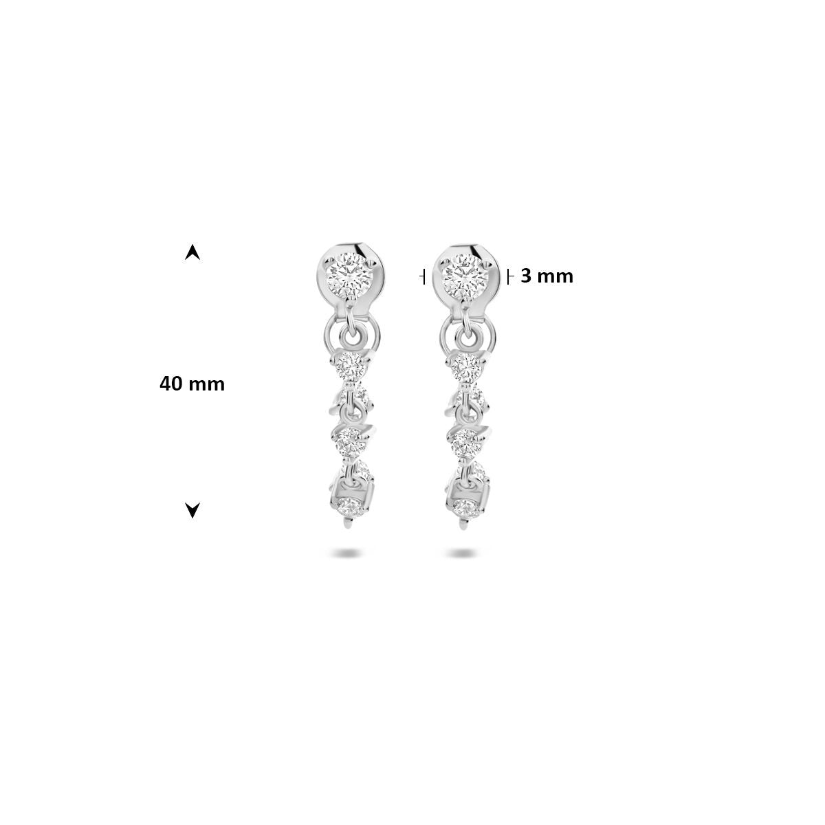 Boucles d'oreilles en argent rhodié avec zircone – 40 mm pour femme pendants en sertissage brillant chaton