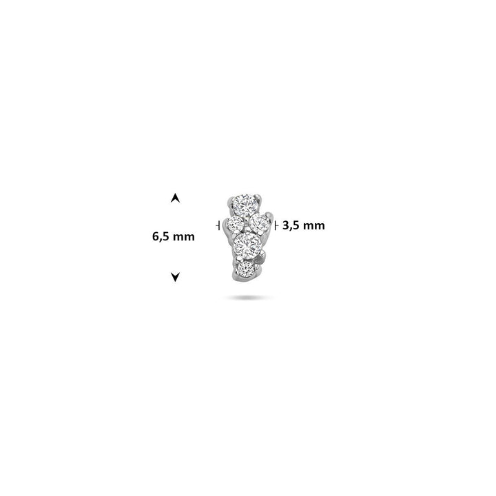 Gerhodineerd zilveren flat back piercing met zirkonia in chatonzetting