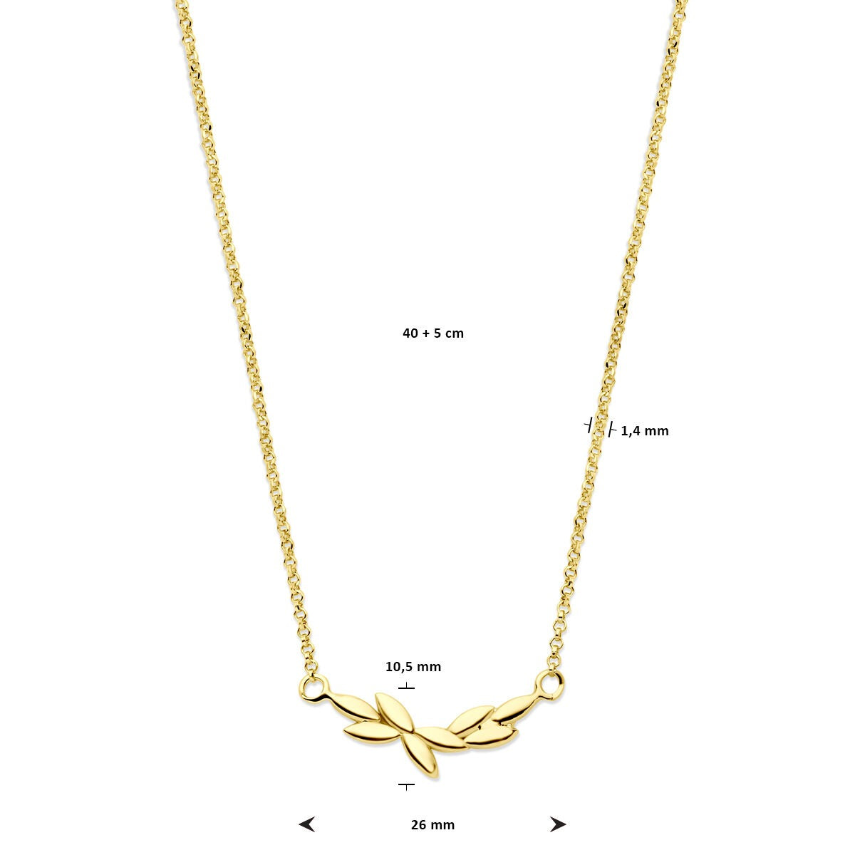 Collier en argent plaqué or avec motif de plantes – 40-45cm
