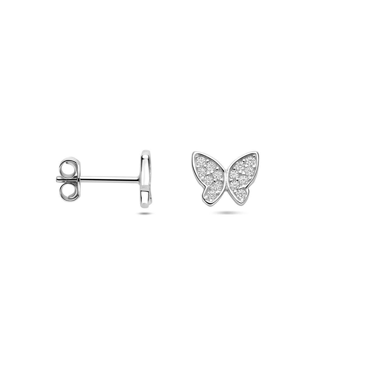 Puces d'oreilles en argent avec papillon et zircone – rhodié argent 925