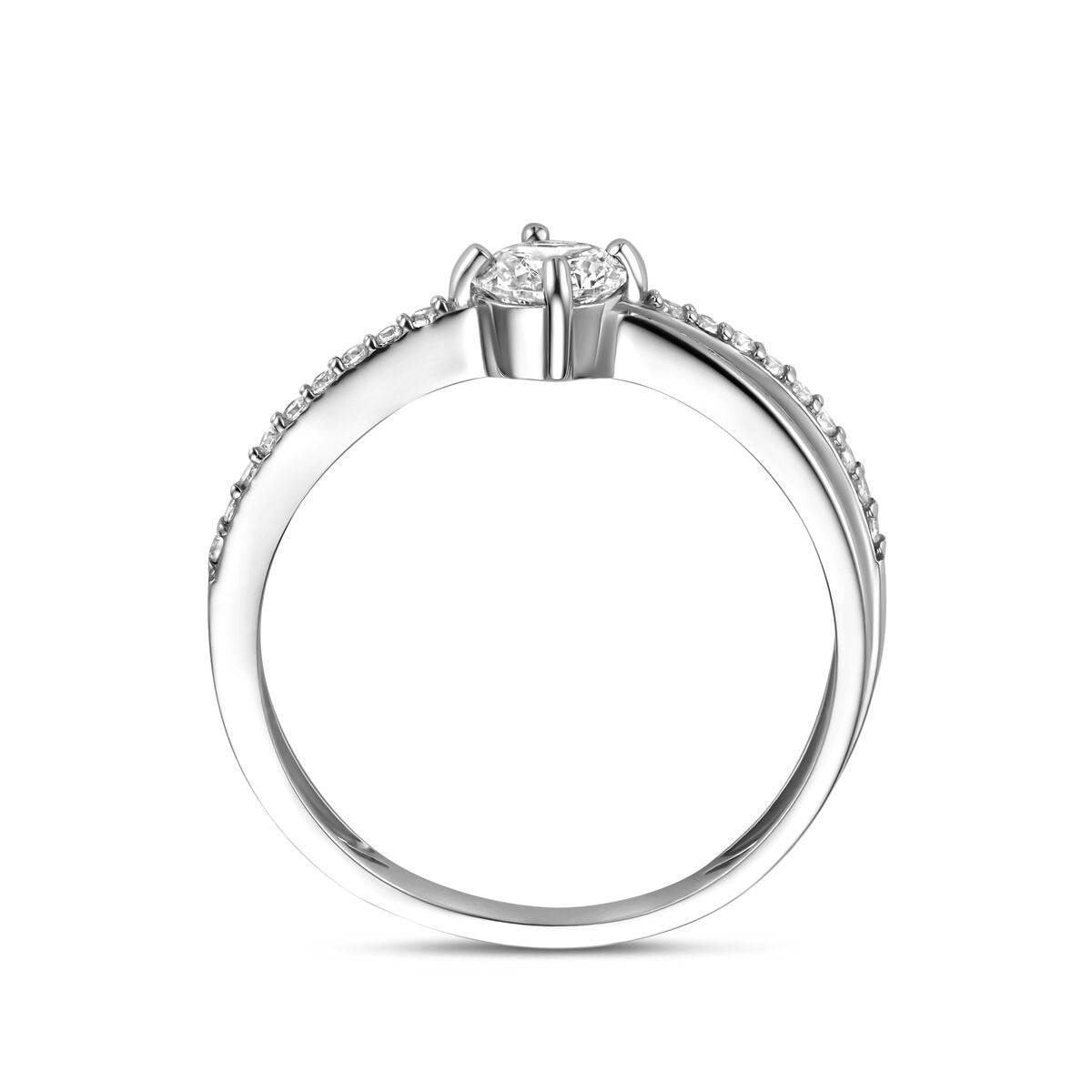 Bague en argent rhodié avec zircone en sertissage entourage
