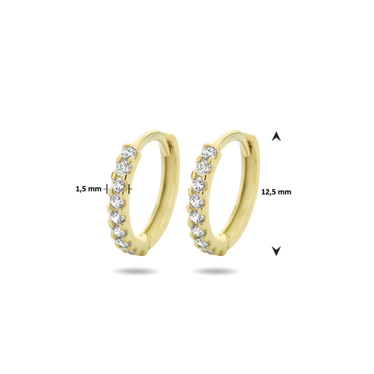 Créoles en or jaune 9k avec zircone 12.5 x 1.5 mm