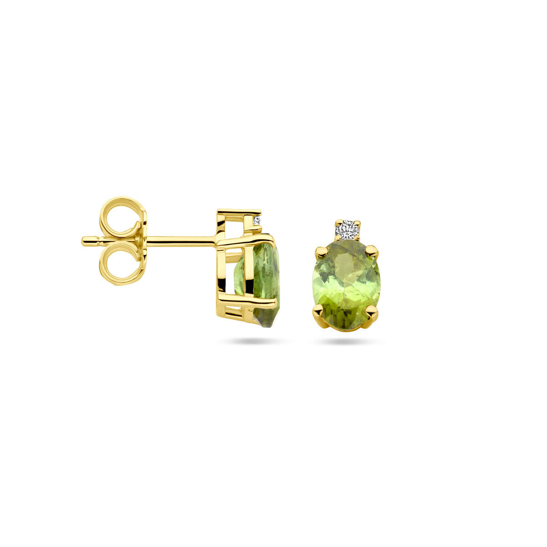 14k Geelgouden oorknoppen met toermalijn en diamant