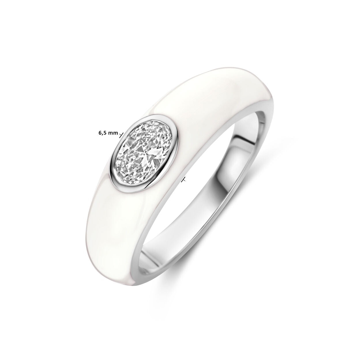 Bague en Argent Rhodié avec Émail Blanc et Zircone