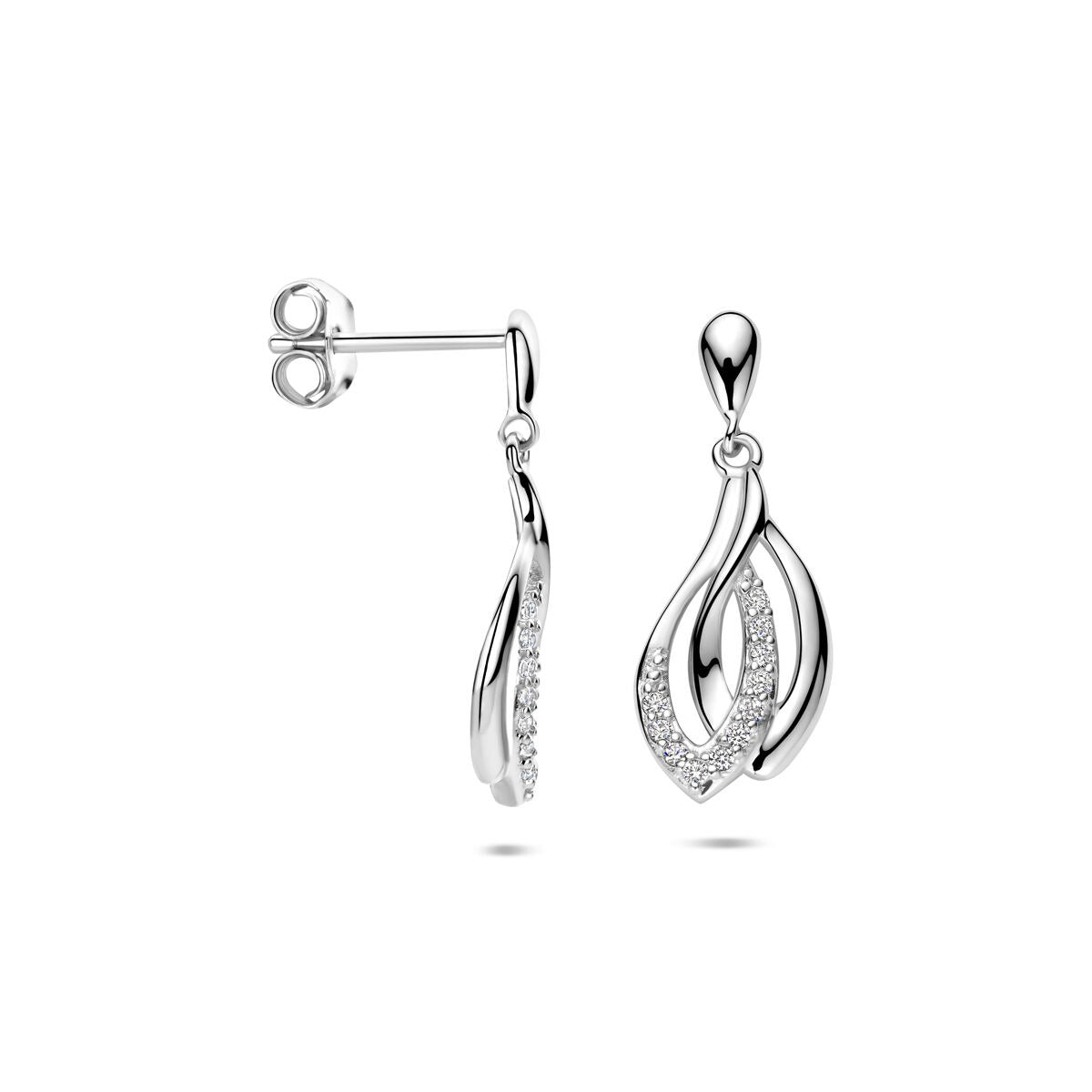 Boucles d'oreilles en argent avec entourage en zircone – rhodié argent 925