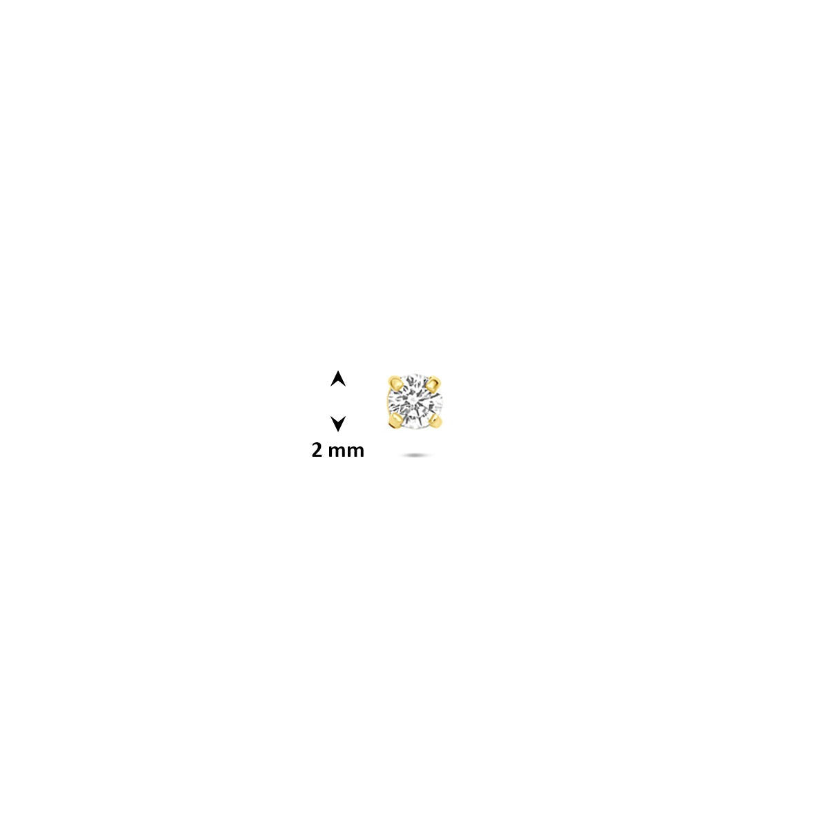 piercing à dos plat en or jaune 9k avec zircone 2 mm