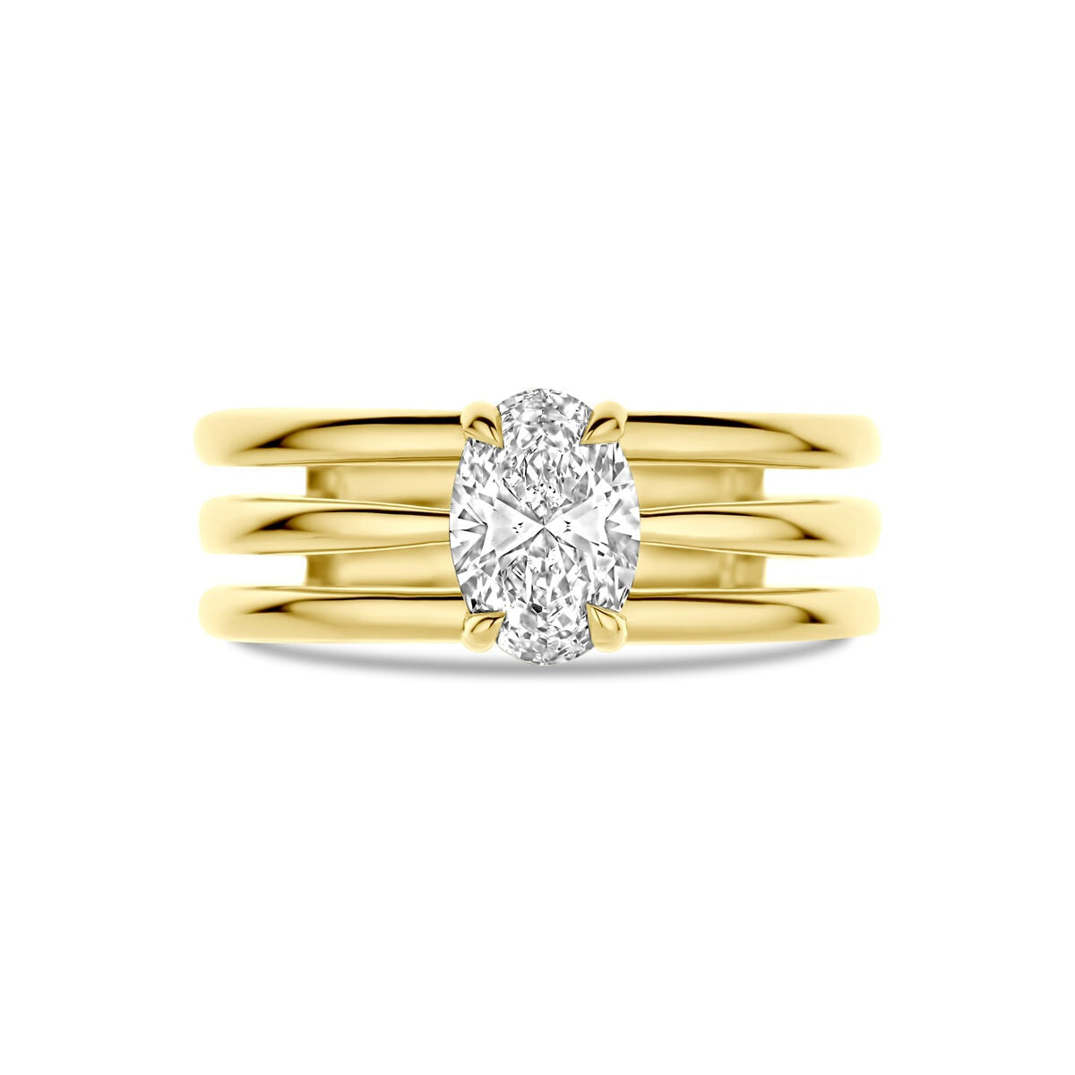 Bague pour femme en or jaune 14k avec diamant lab grown ovale de 1.00ct