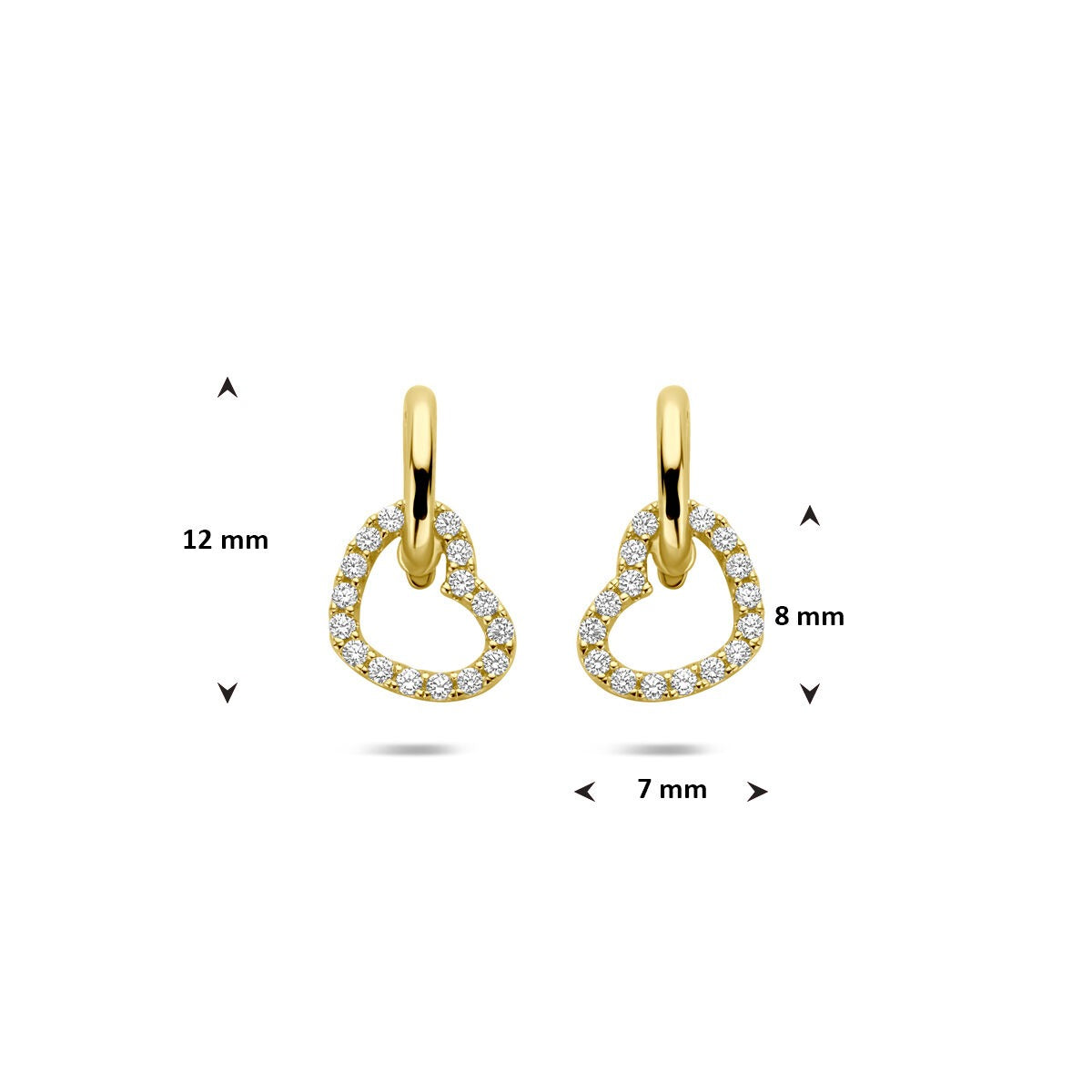 Boucles d'oreilles en or 14k en forme de cœur avec zircone - pour femme
