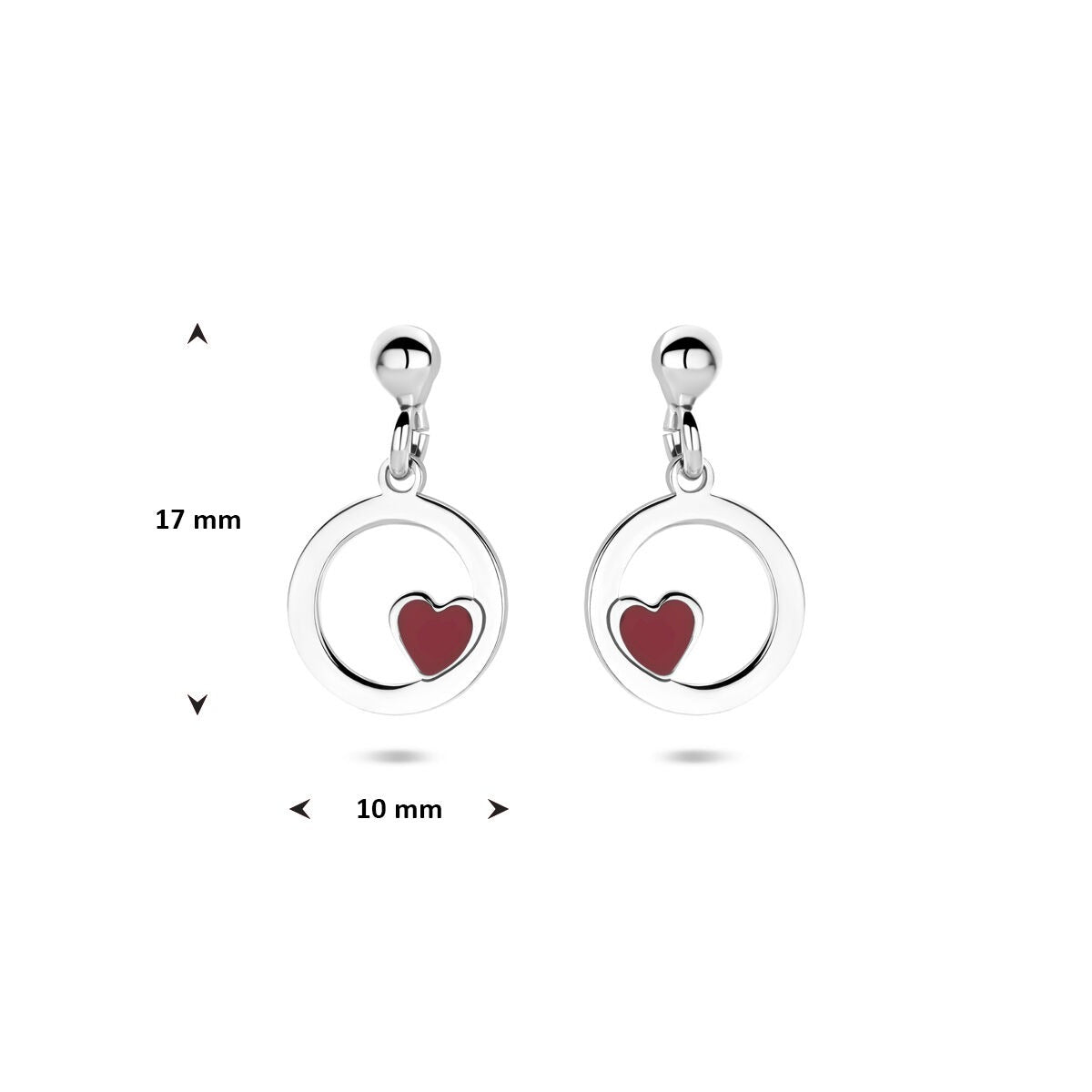 Boucles d'oreilles pour enfant en argent en forme de cœur rhodiées avec émail 17 mm