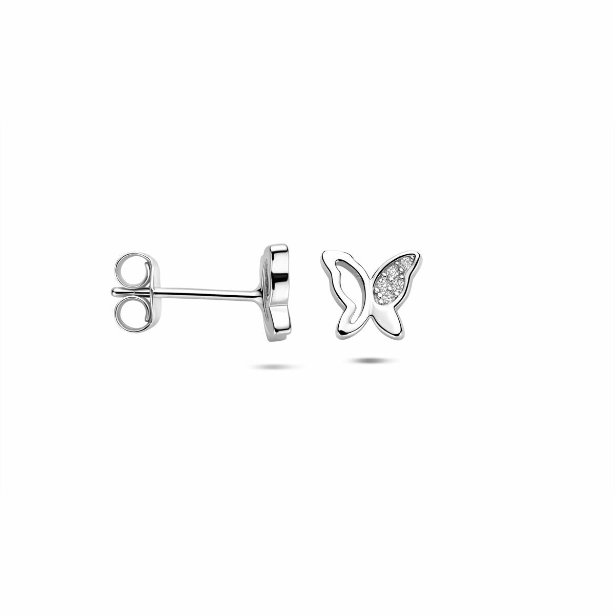 Puces d'oreilles en argent papillon avec zircone – 6.5 x 7.5 mm