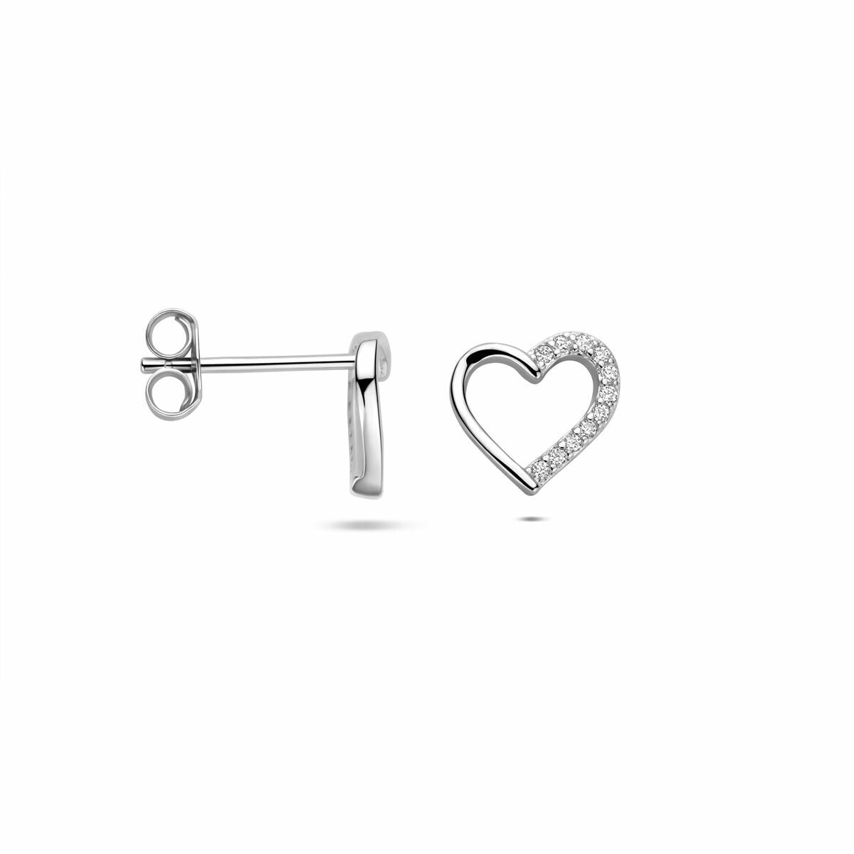 Puces d'oreilles en argent en forme de cœur avec zircone - argent rhodié 925