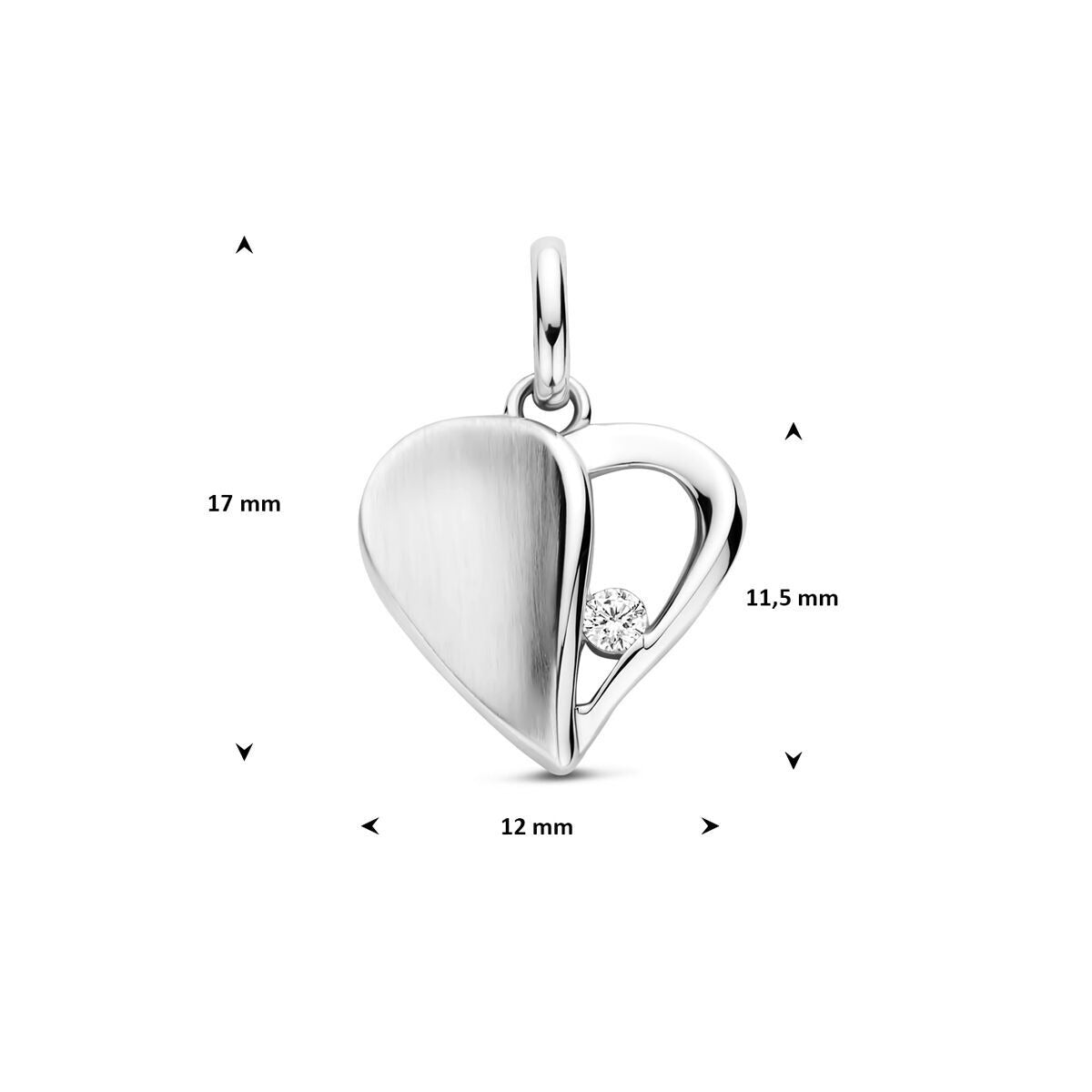 Pendentif en argent avec cœur et zircone – rhodié 925