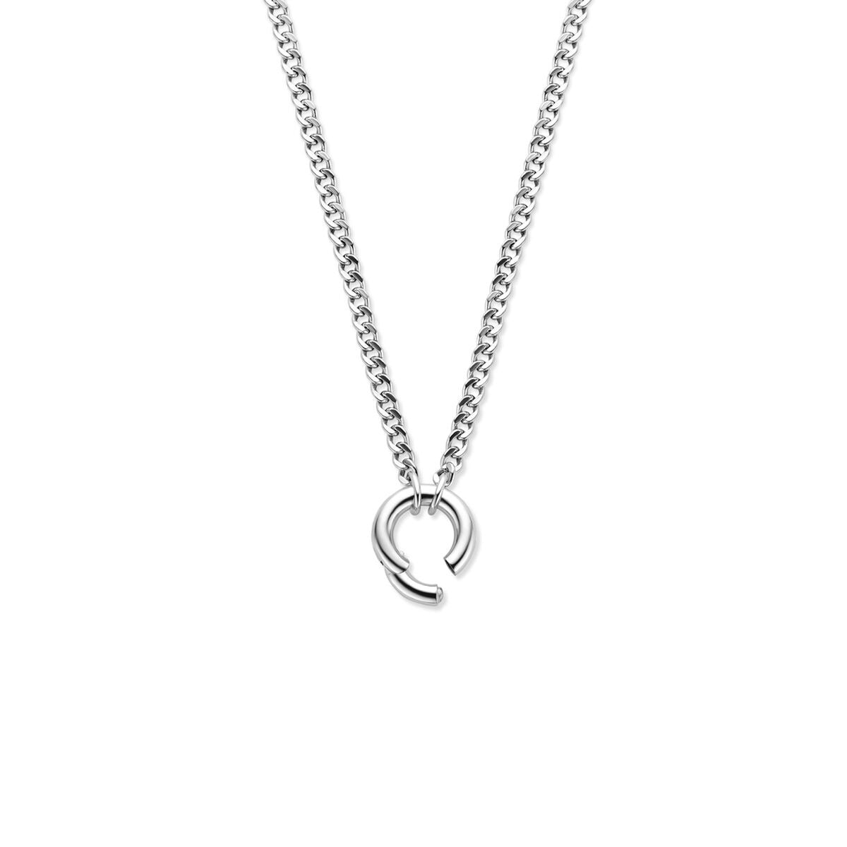 Collier gourmette en argent rhodié avec connecteur rond