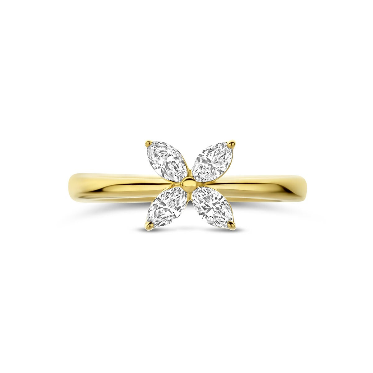 Bague en or jaune 14k avec fleur en diamant cultivé en laboratoire