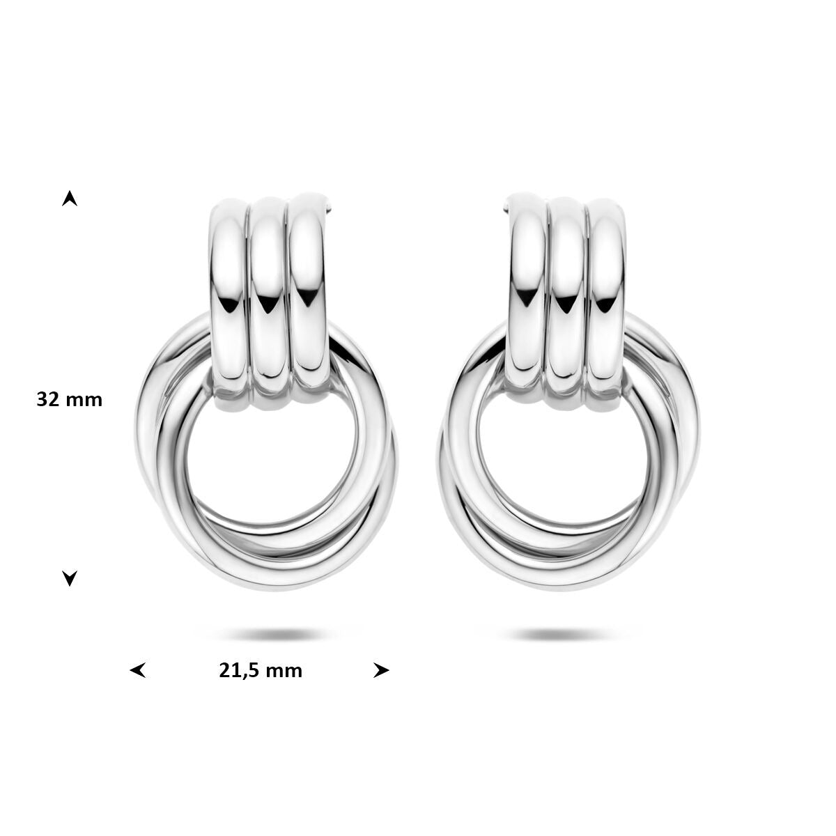 Boucles d'oreilles puces rhodiées en argent 925 32 x 21.5 mm