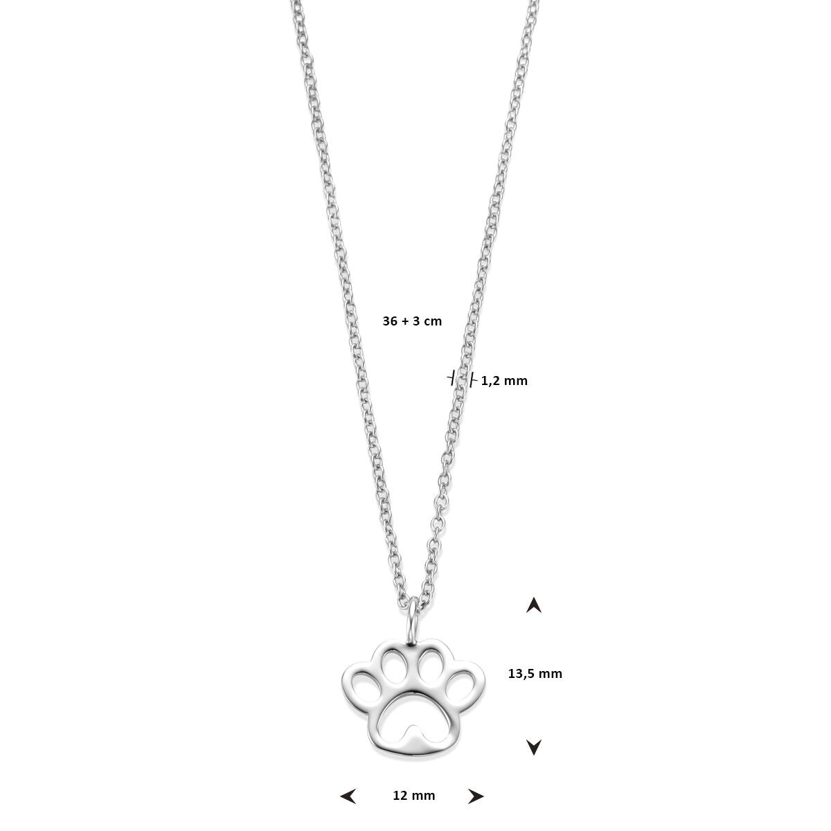 Collier en argent pour enfant avec empreinte de chien – collier rhodié 36-39 cm