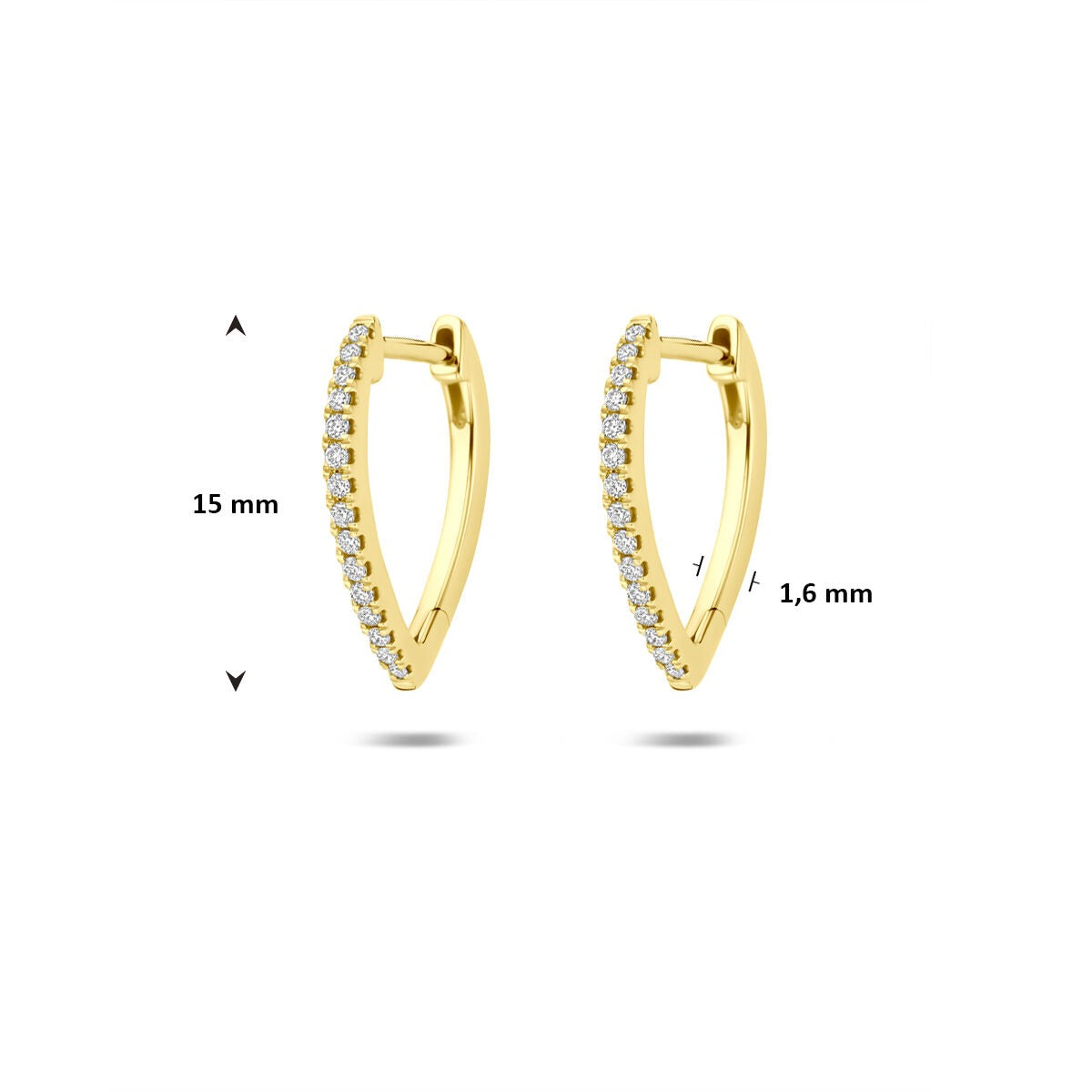 créoles en diamant lab grown 0.12ct (2x 0.06ct) g vs 15 mm or jaune 14K