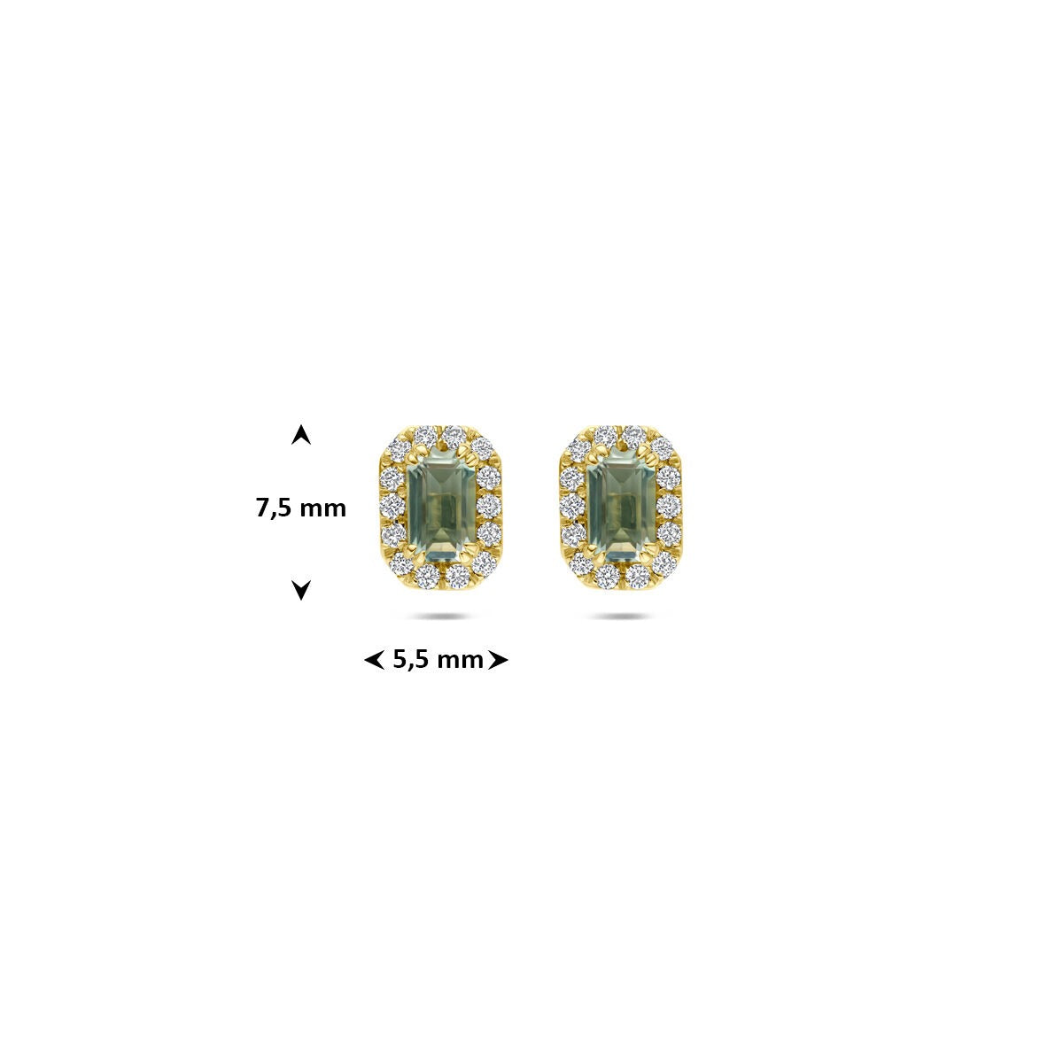 Puces d'oreilles en or jaune 14k avec améthyste verte et diamant cultivé en laboratoire