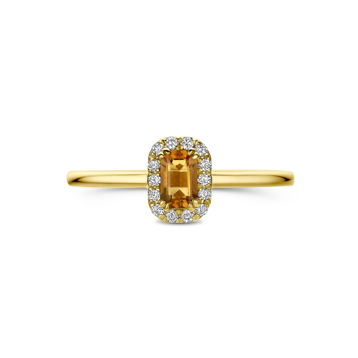 bague entourage en or jaune 14k avec citrine et diamant cultivé en laboratoire