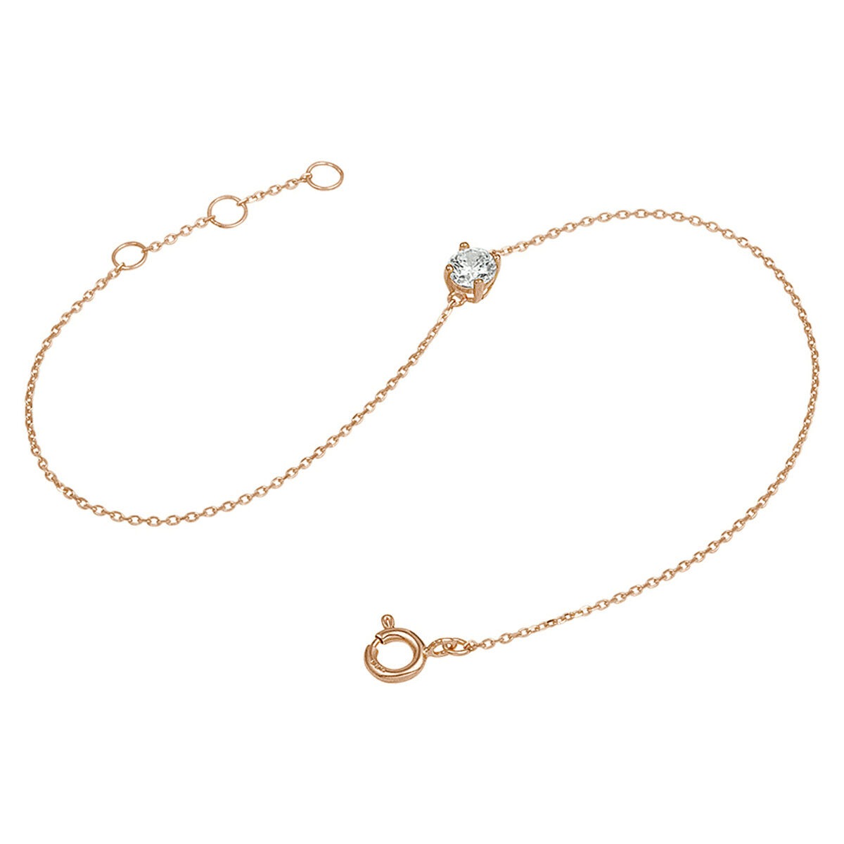 bracelet pour femme en or rose 14k avec zircone – maille ancre 16.5–18.5 cm