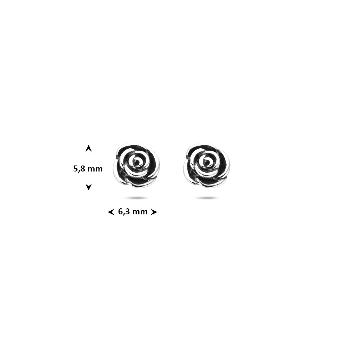 Puces d'oreilles en argent avec rose – motif floral oxydé