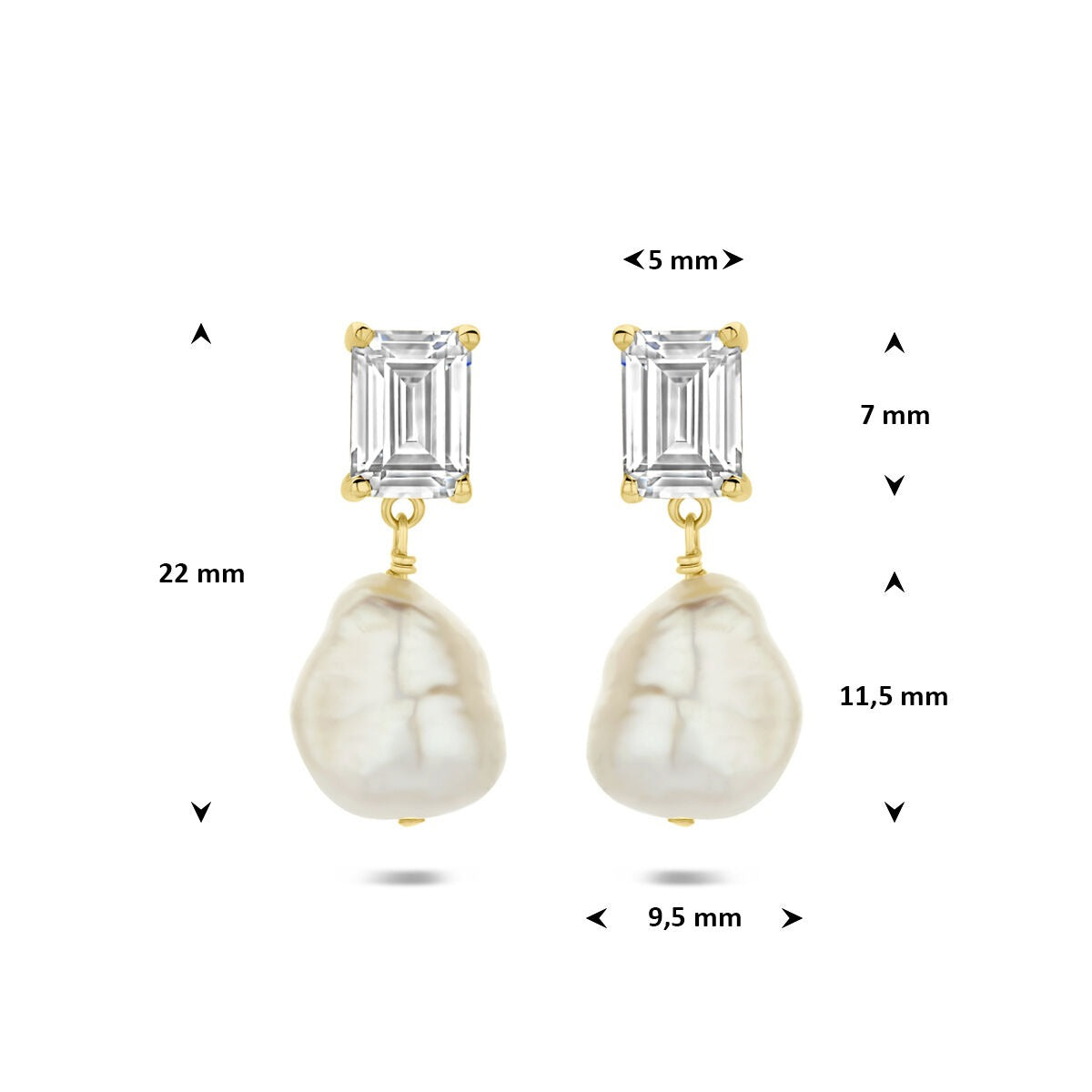 Boucles d'oreilles plaquées or en argent 925 avec perle et zircone