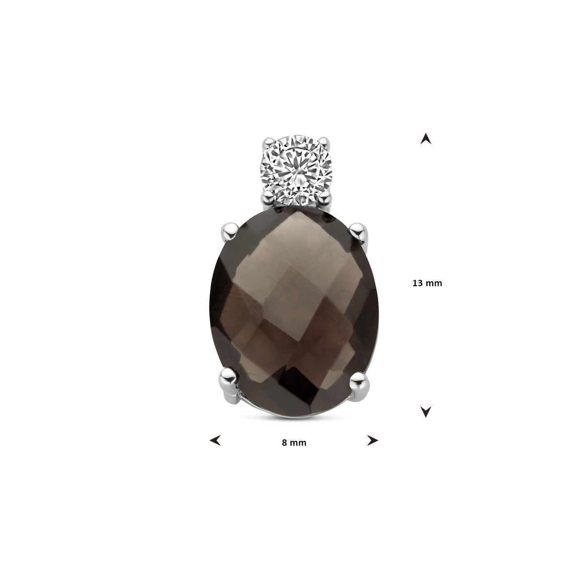 Pendentif en argent avec quartz fumé et zircone – rhodié argent 925, 13 x 8 mm