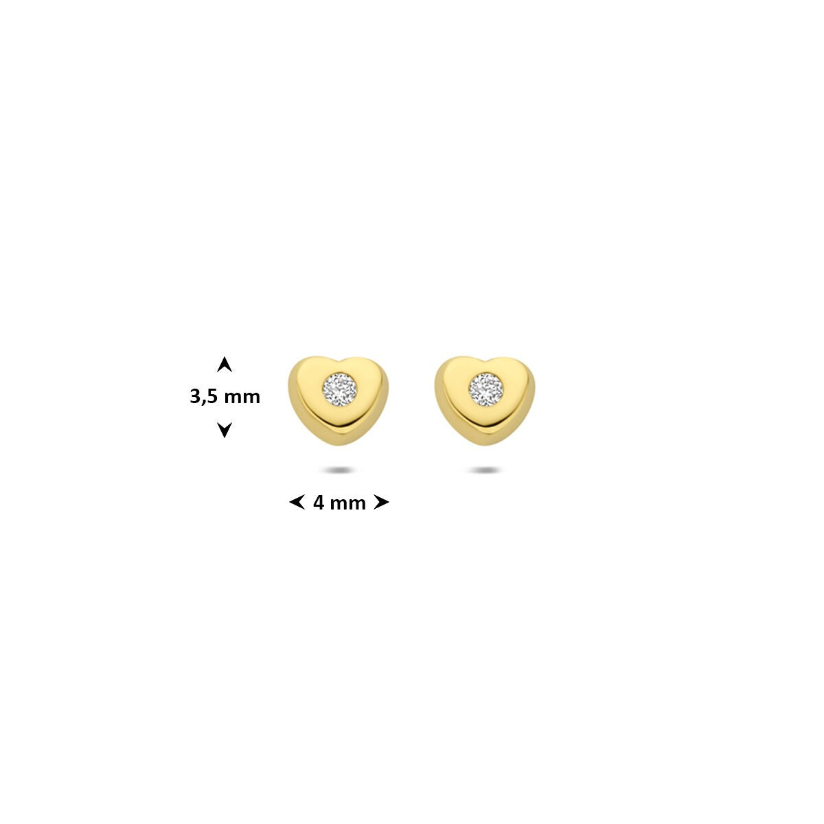 puces d'oreilles en or jaune 14k en forme de cœur avec diamant lab grown 0,03 ct