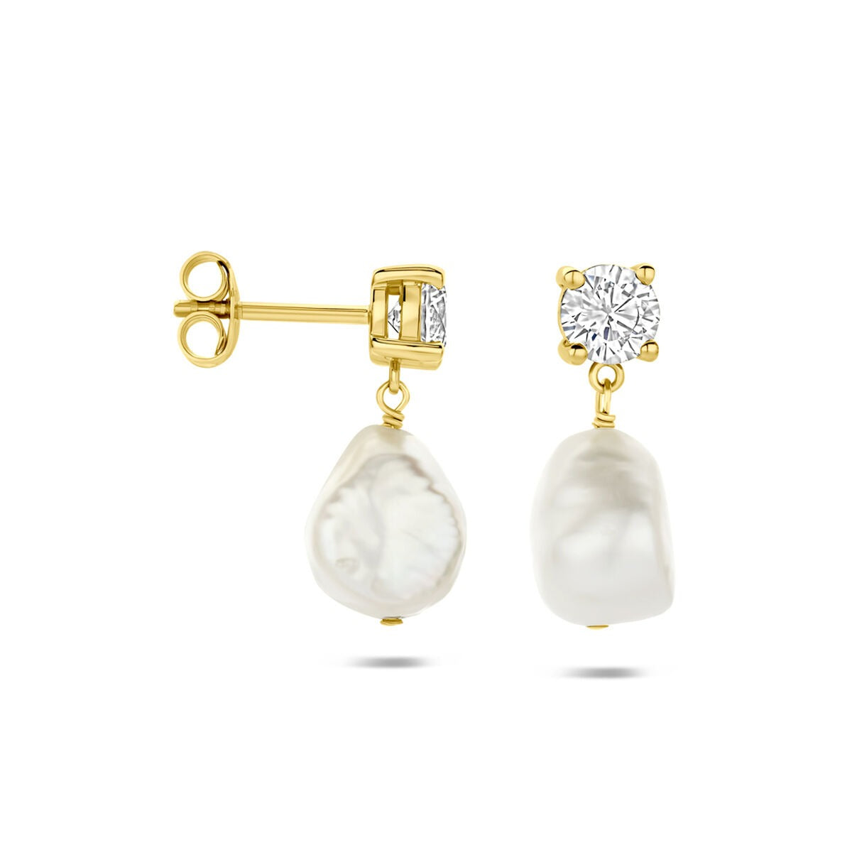 Boucles d'oreilles plaqué or 925 argent avec perle et zircone