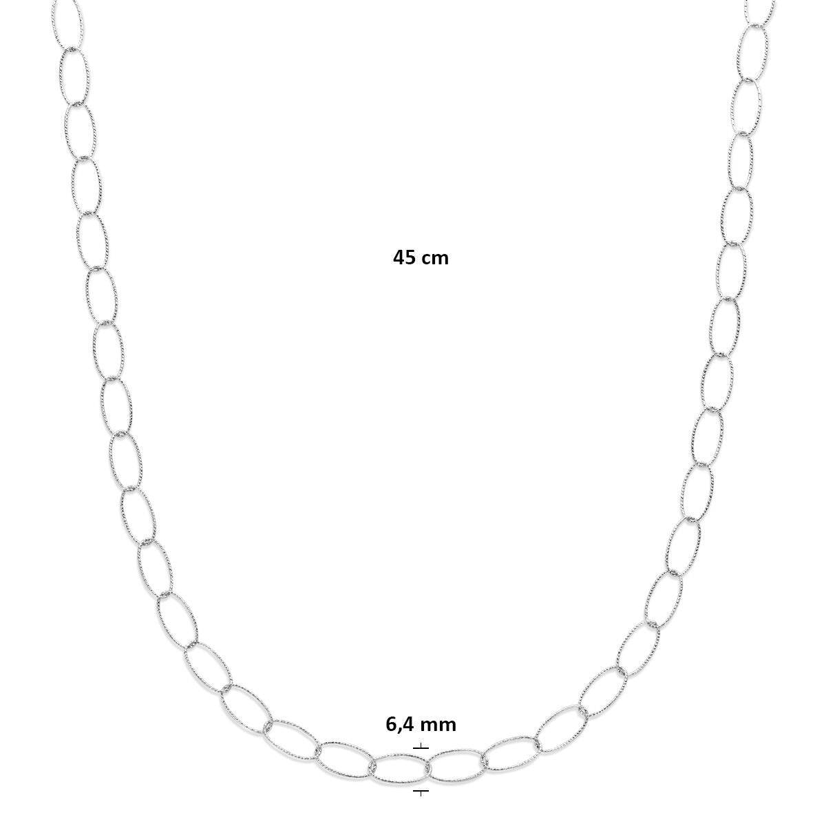 Collier pour femme en argent rhodié à mailles ancre 6,4 mm 45 cm