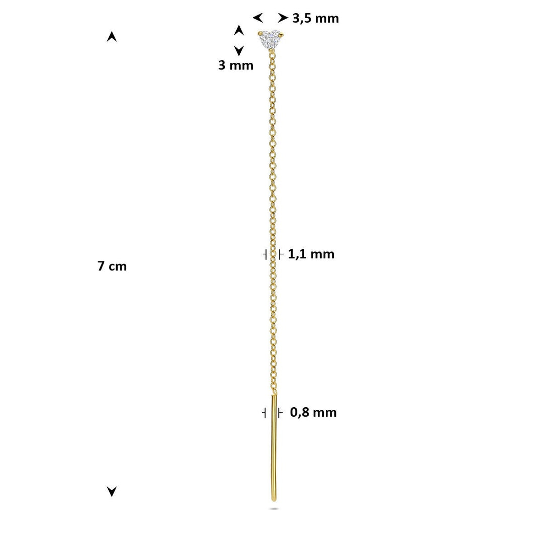 14k Geelgouden doortrekoorbel met hartvormige diamant
