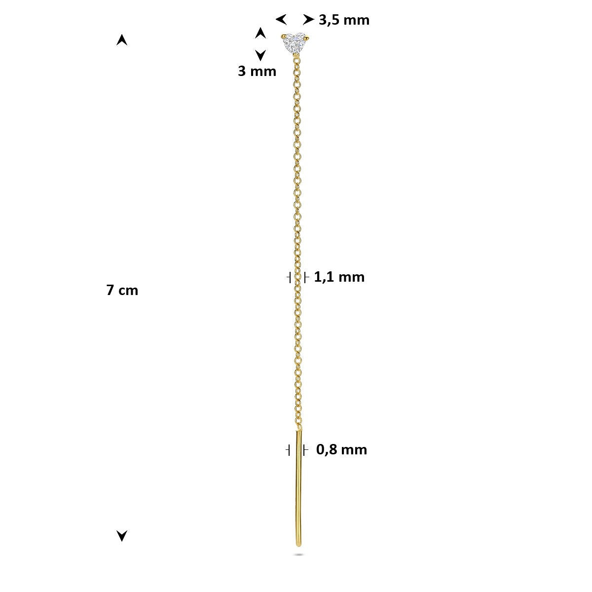 Boucles d'oreilles pendantes en or jaune 14k avec diamant en forme de cœur