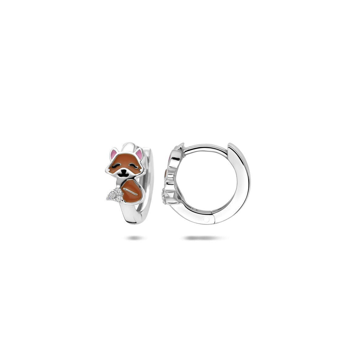 Boucles d'oreilles en argent avec émail renard et zircone – 11 x 5 mm