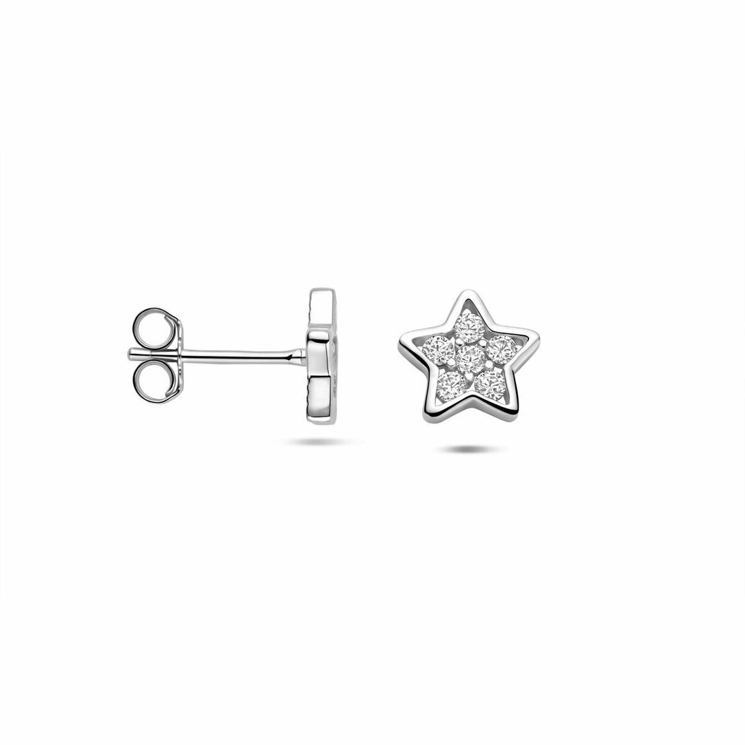 Zilveren oorknopjes ster met zirkonia – gerhodineerd 925 zilver