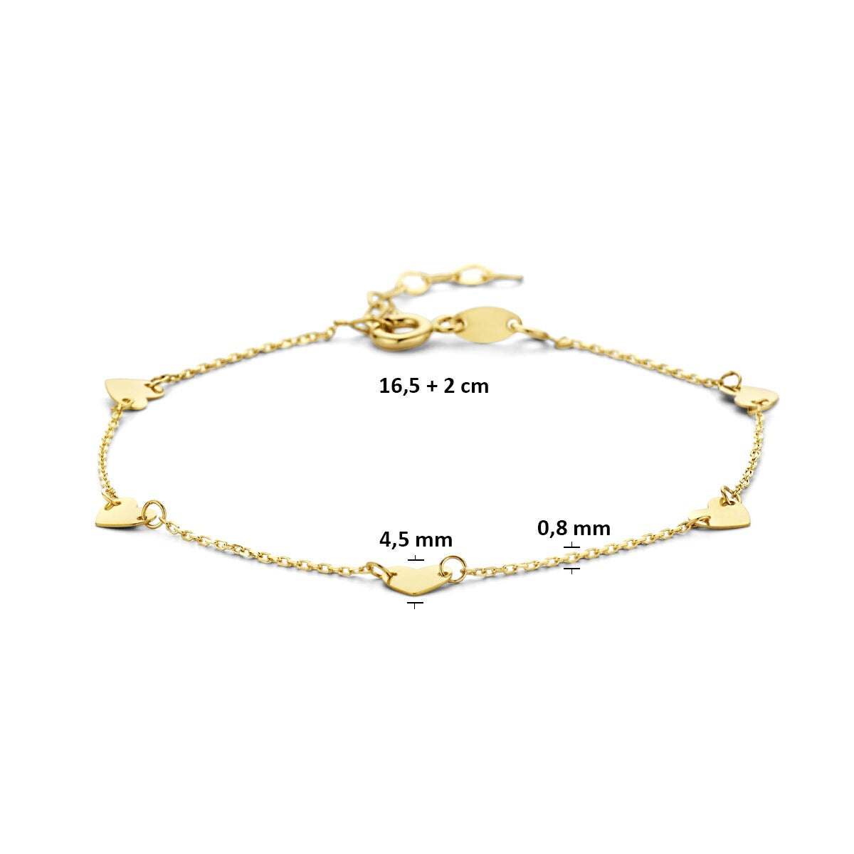 bracelet en or jaune en forme de cœur 9k