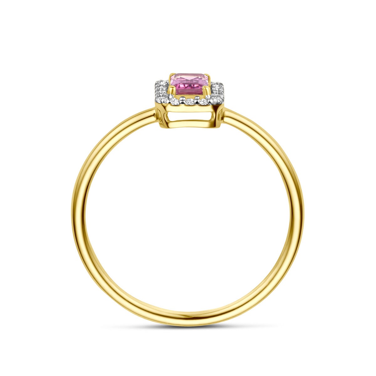 Bague pour femme en or avec tourmaline rose et diamant – or jaune 14k