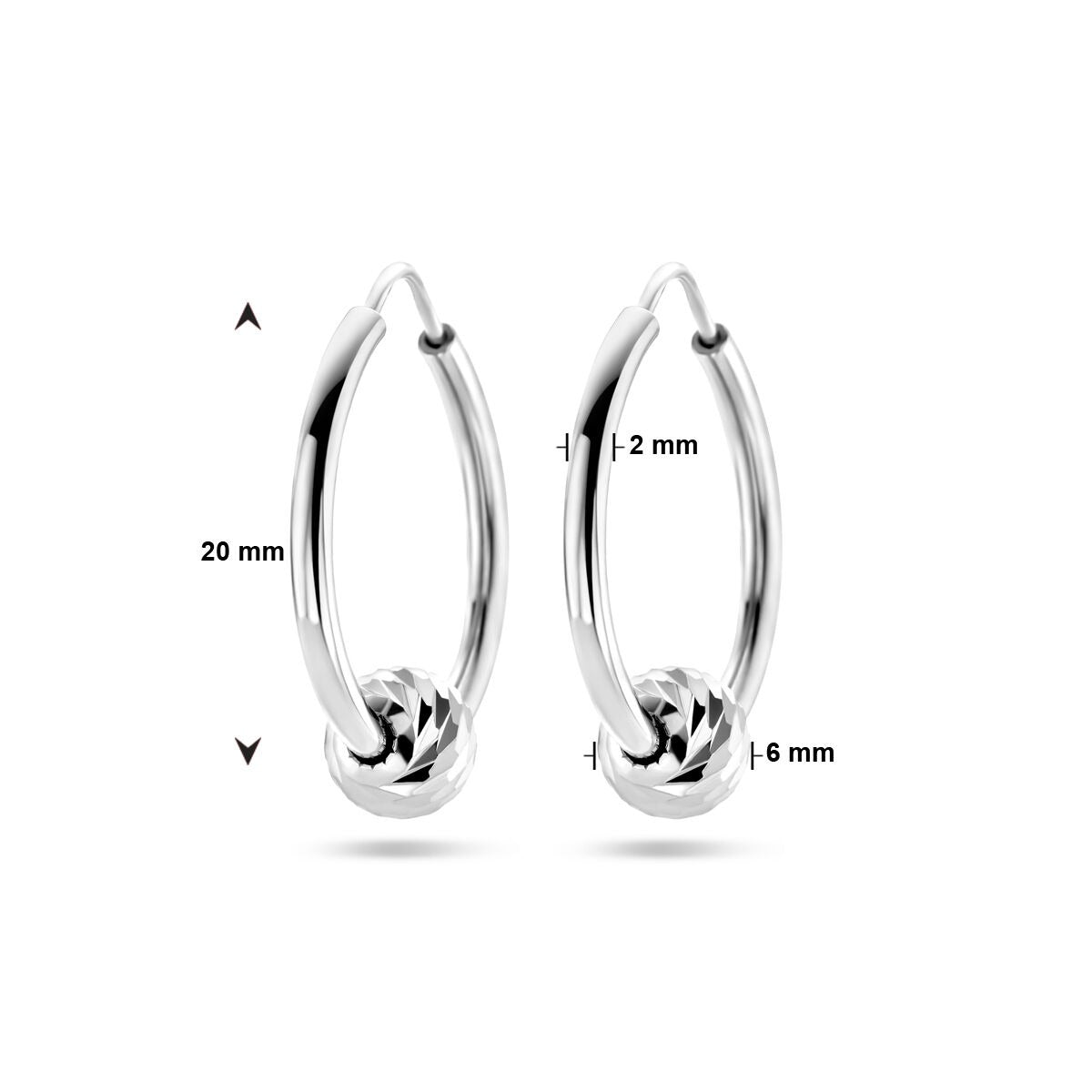 Créoles en argent avec boule – rhodié argent 925