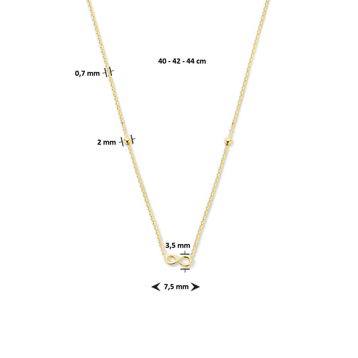 collier en or jaune 9k avec pendentif infini