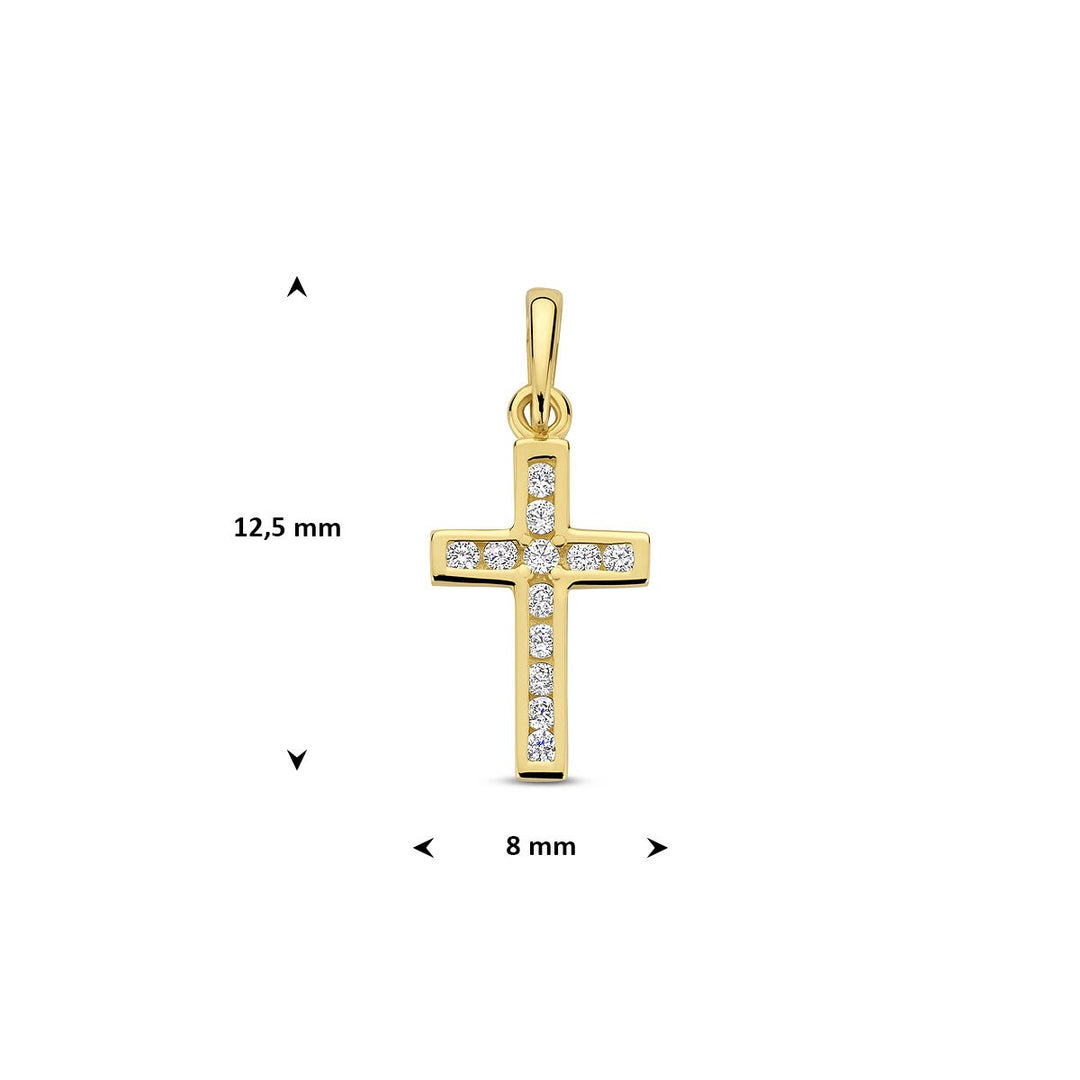 Geelgouden kruis hanger met zirkonia – 14k