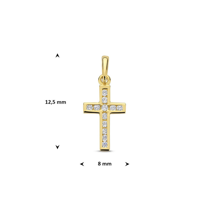 Geelgouden kruis hanger met zirkonia – 14k