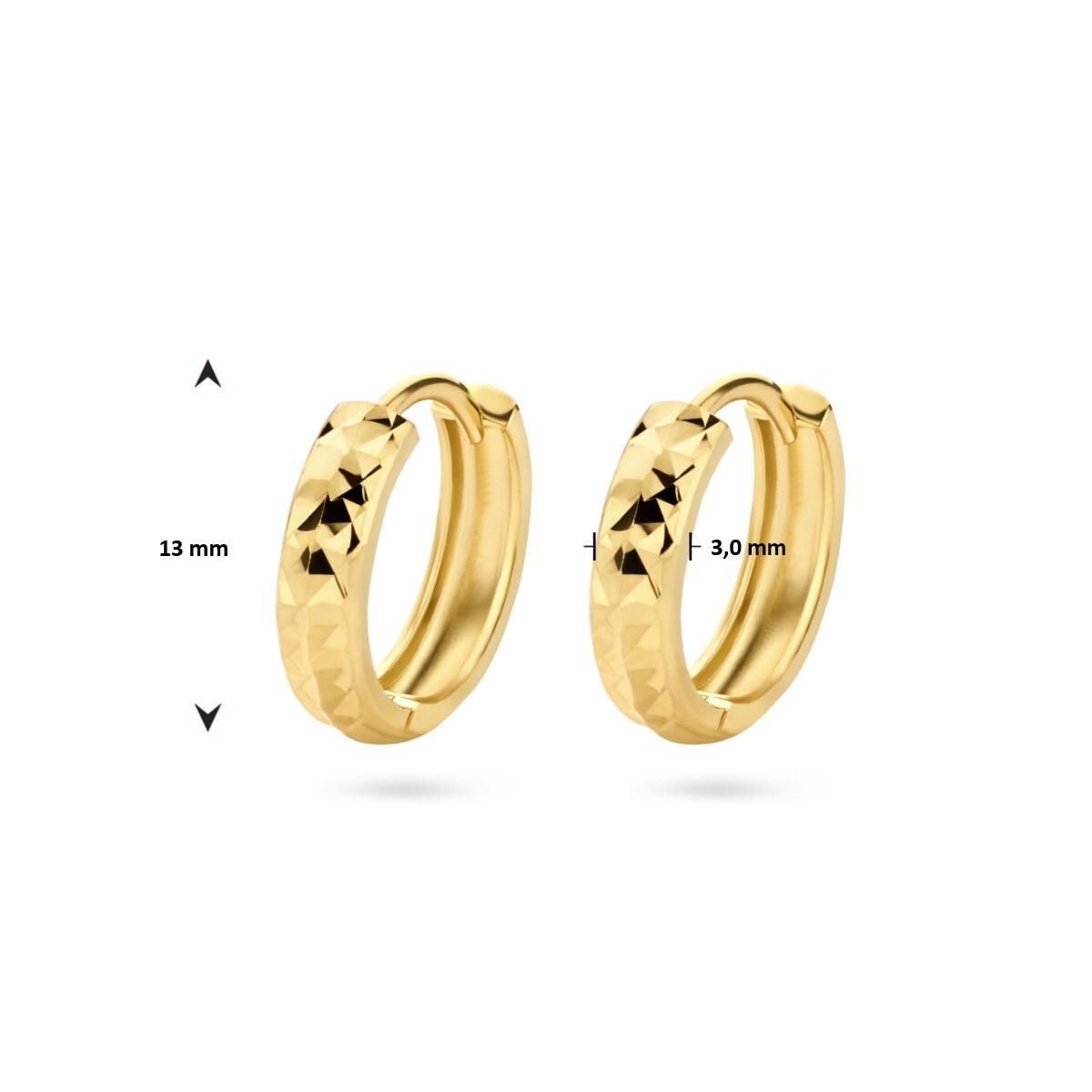 créoles en or jaune 9k avec finition diamantée