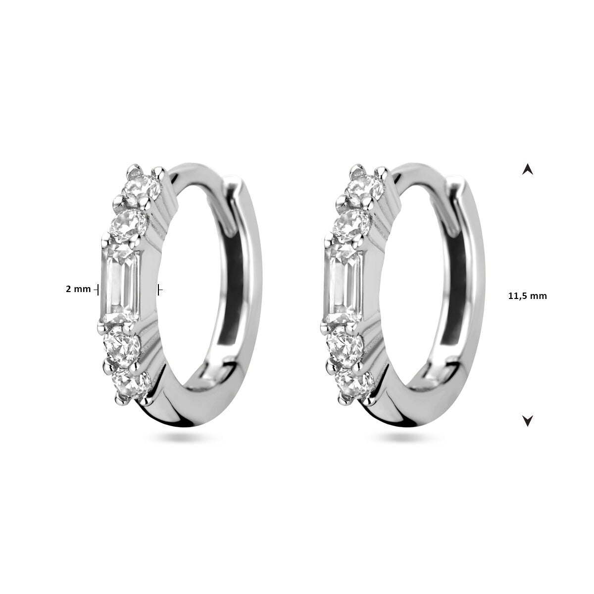 Boucles d'oreilles en argent pour femme avec zircone baguette – rhodiées 11.5 mm