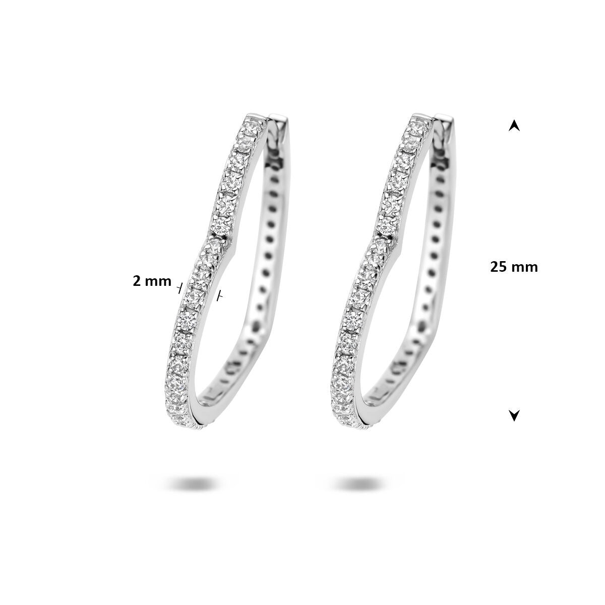 Créoles en argent 925 rhodié en forme de cœur avec zircone