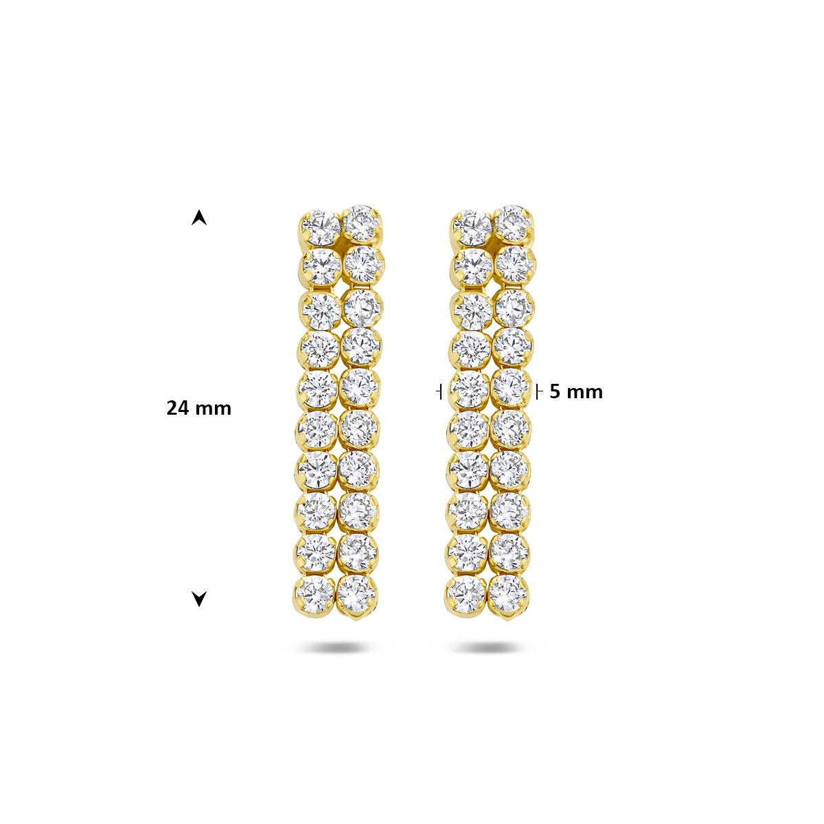 Boucles d'oreilles plaqué or en argent 925 avec zircone 24 x 5 mm